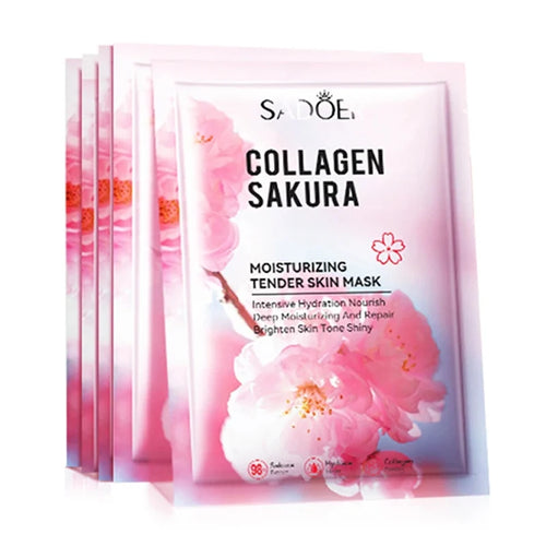5pcs SADOER Sakura Korean Skincare Face Mask – Moisturizing, Brightening &amp; Firming Collagen Sheet Masks