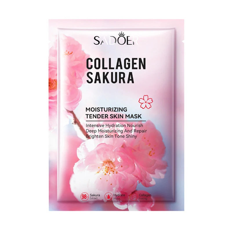 5pcs SADOER Sakura Korean Skincare Face Mask – Moisturizing, Brightening &amp; Firming Collagen Sheet Masks