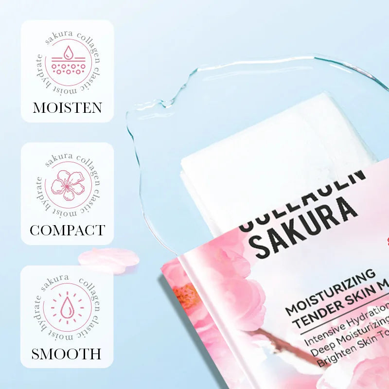 5pcs SADOER Sakura Korean Skincare Face Mask – Moisturizing, Brightening &amp; Firming Collagen Sheet Masks